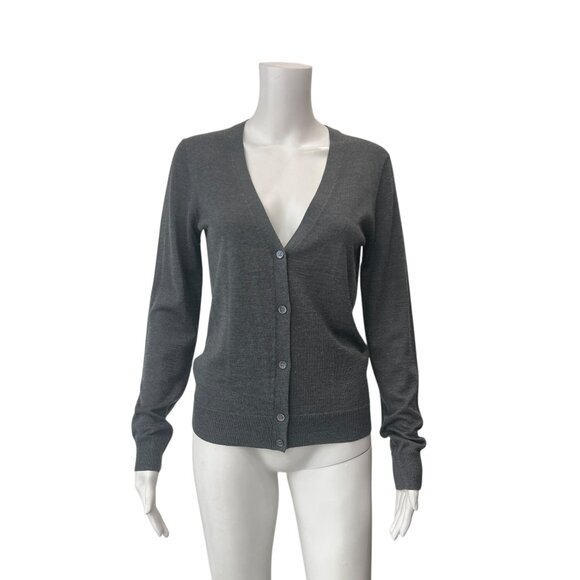 $295 Theory Charcoal Gray Silken Knit Cashmere Cardigan V Sweater size Medium - Picture 1 of 7